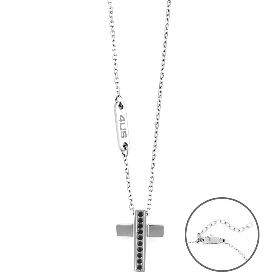 Collana uomo 4US Cesare Paciotti STEEL CROCE ZIRCONI NERI 4UCL6132