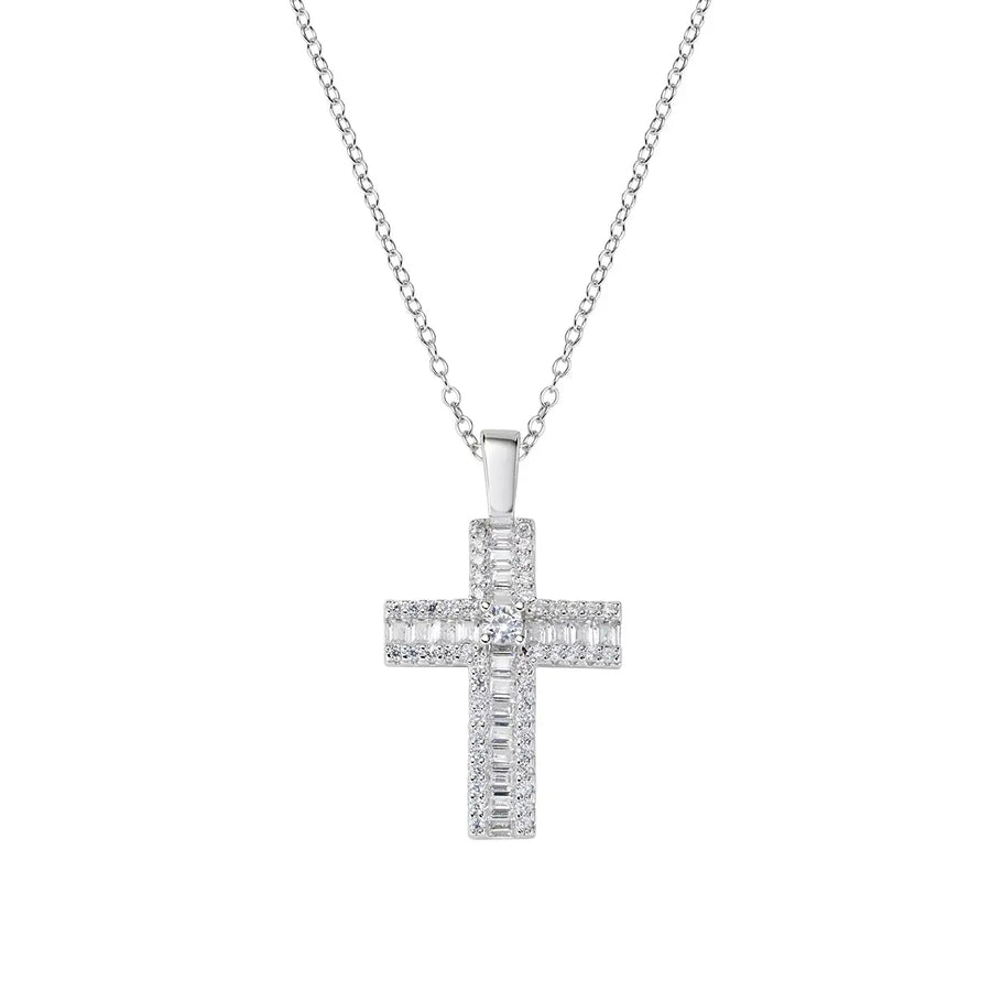 Collana  AMEN con Croce di Zirconi Bianchi Baguette