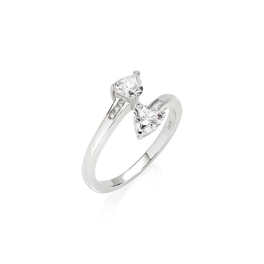Anello donna Amen in Argento 925 Contrarié con Due Cuori RHHBBZ