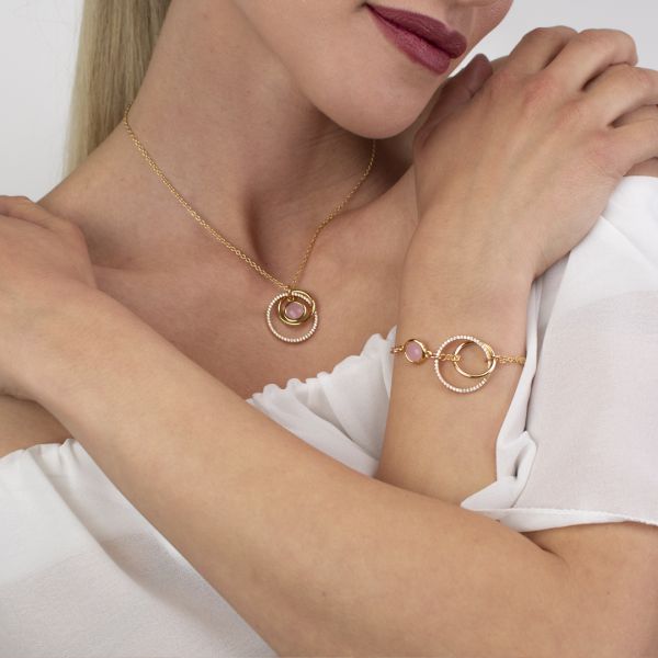 Bracciale donna Boccadamo placcato oro giallo con intercalare a doppio cerchio e pietra laterale XB1007D