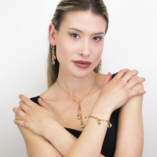 Bracciale donna Boccadamo grumetta placcato oro giallo con tre pendenti cristallo bicolor XBR994DV