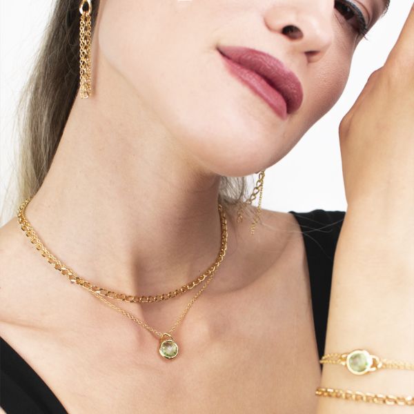 Collana donna Boccadamo Collana doppia placcata oro giallo con pendente cristallo ametista verde XGR695DV