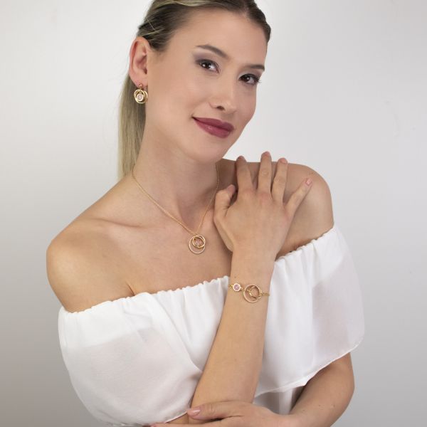 Collana donna Boccadamo placcata in oro giallo con pendente a tre moduli circolari XGR708D