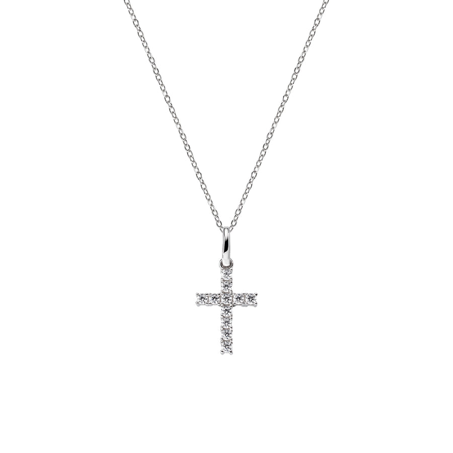 Collana Amen Rodio Croce e Zirconi Bianchi CRBB03