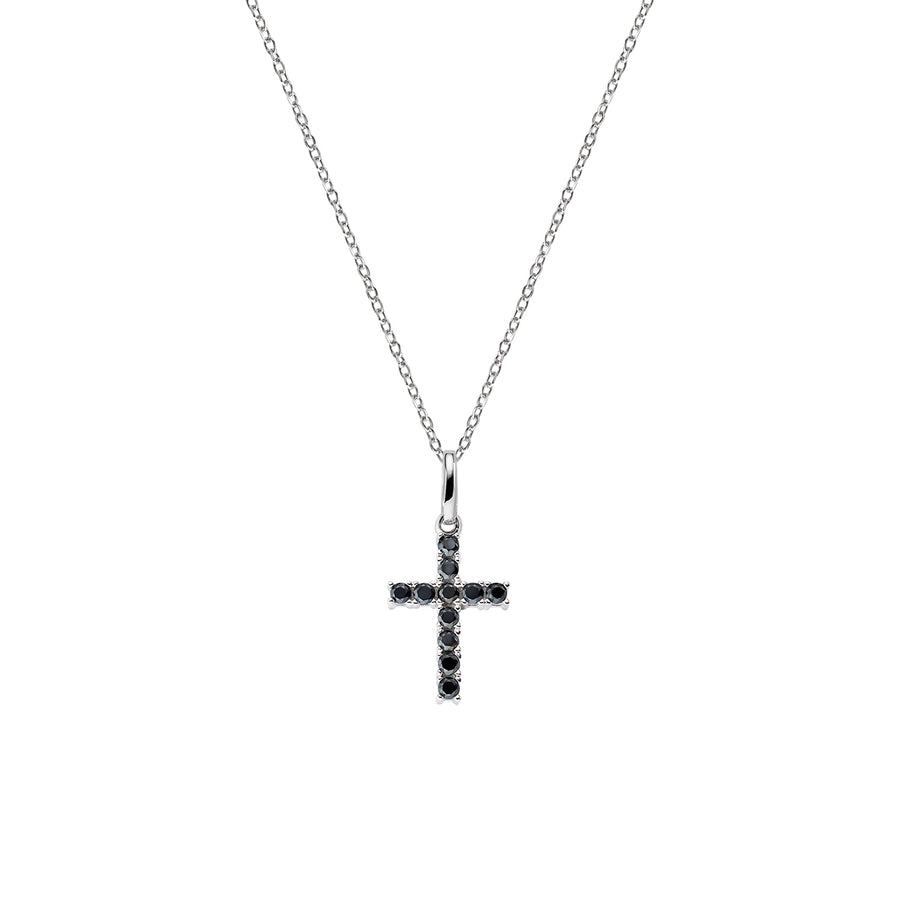 Collana Amen Rodio Croce e Zirconi Neri CRBN03