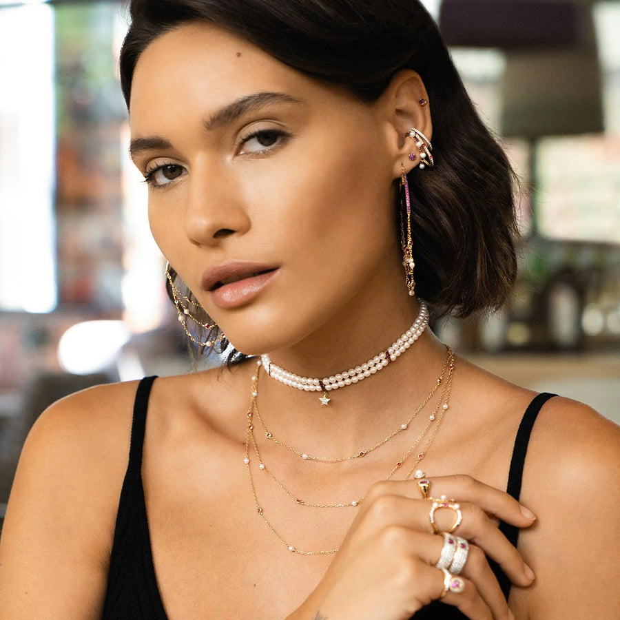 Collana donna Rue des Mille Choker in argento 925 con perle e stella pendente GRZ-013 M1 AU