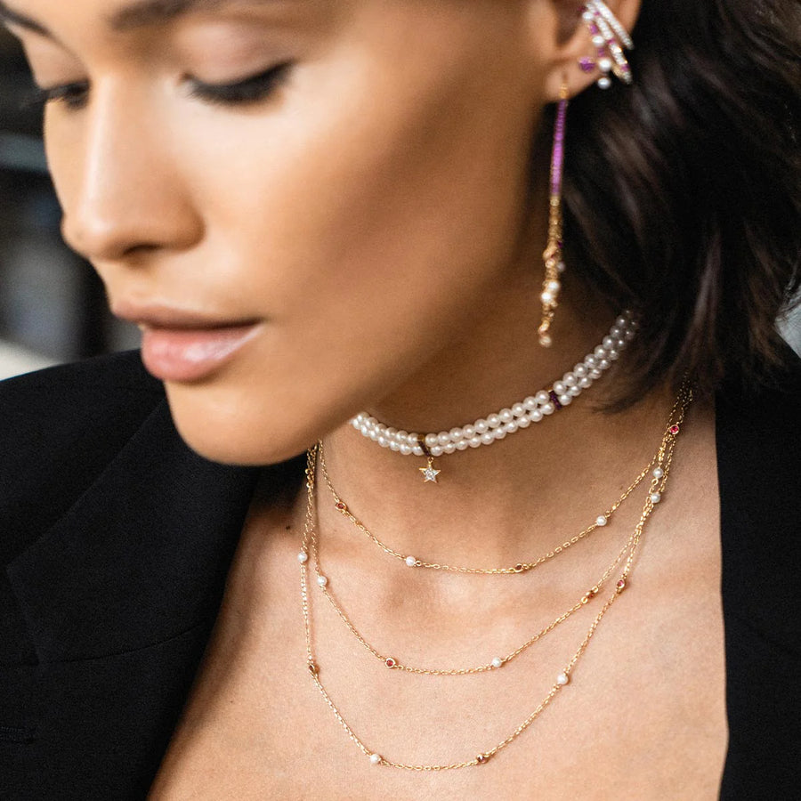 Collana donna Rue des Mille Choker in argento 925 con perle e stella pendente GRZ-013 M1 AU