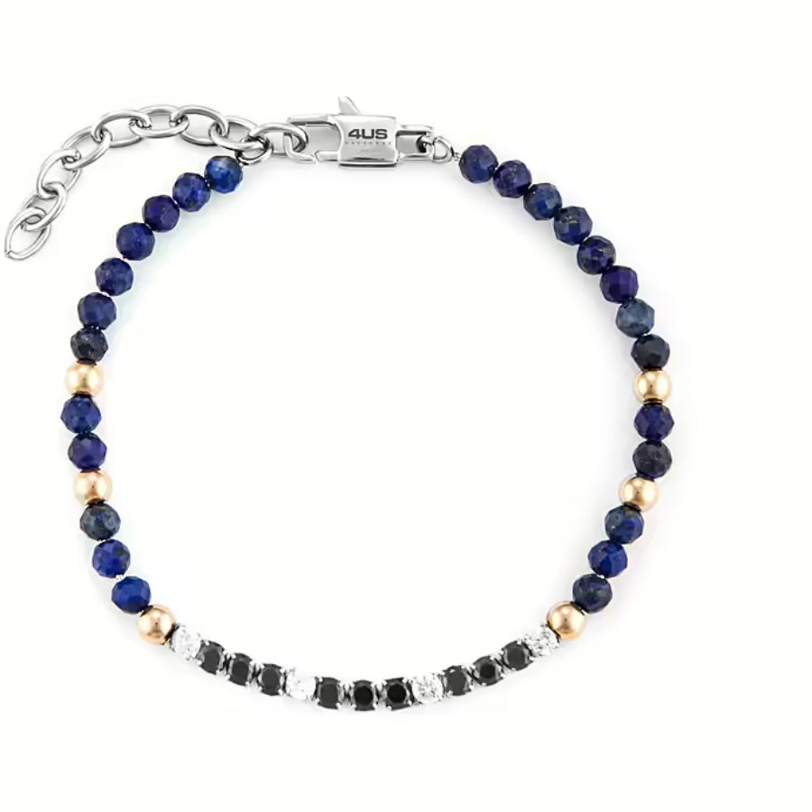 Bracciale uomo 4US Cesare Paciotti STEEL/PVD ROSÈ BLU ZIRCONI BIANCHI NERI 4UBR6224