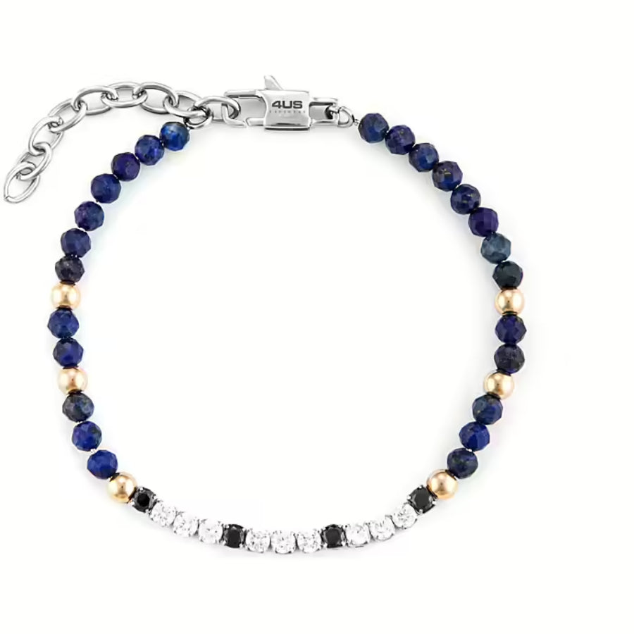 Bracciale uomo 4US Cesare Paciotti STEEL/PVD ROSÈ BLU ZIRCONI BIANCHI E NERI 4UBR6222