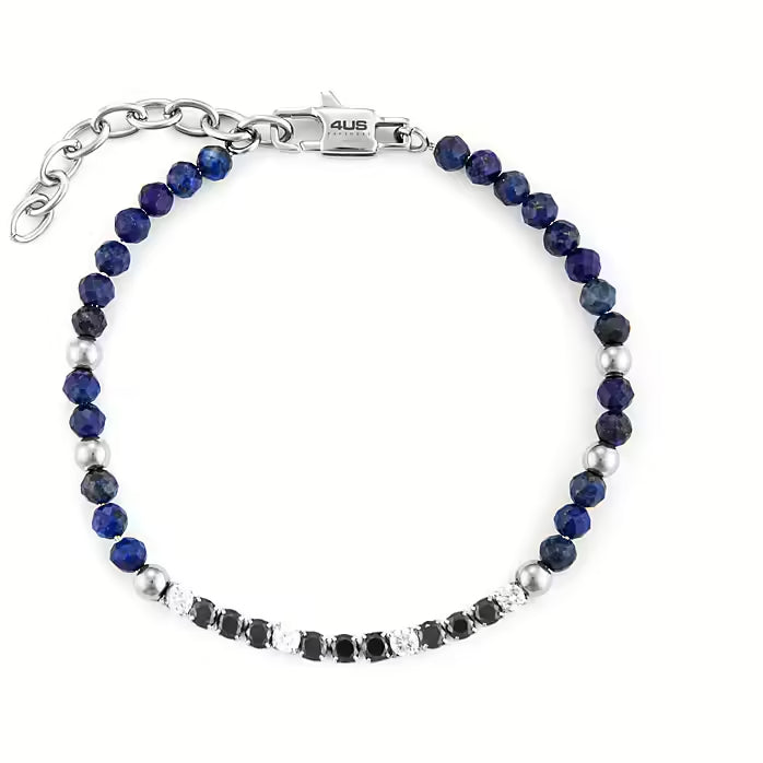 Bracciale uomo 4US Cesare Paciotti STEEL BLU ZIRCONI BIANCHI NERI 4UBR6223