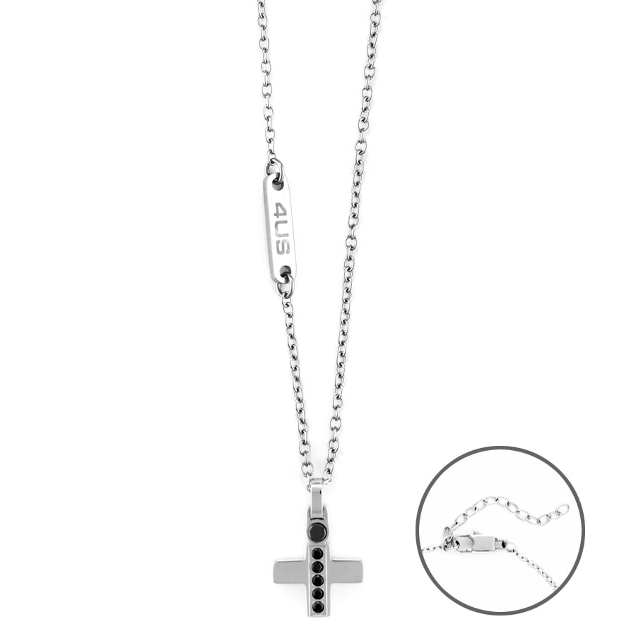 Collana uomo 4US Cesare Paciotti STEEL CROCE ZIRCONI NERI 4UCL6134