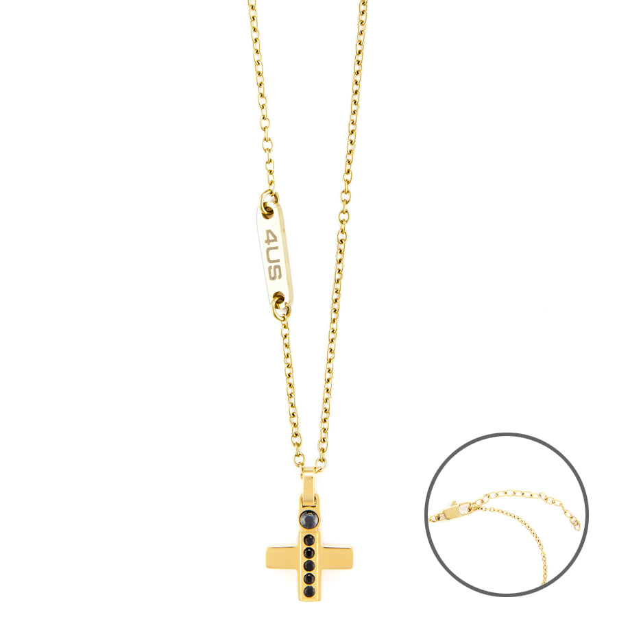 Collana uomo 4US Cesare Paciotti PVD ORO CROCE ZIRCONI NERI 4UCL6136