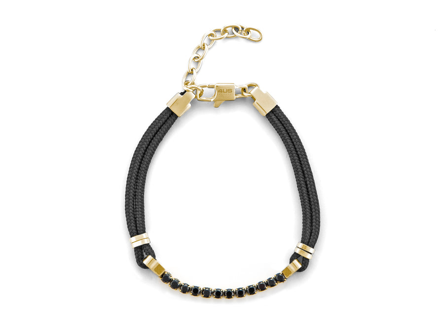 Bracciale uomo 4US Cesare Paciotti STEEL ORO CORDINO NERO ZIRCONI NERI 4UBR5962