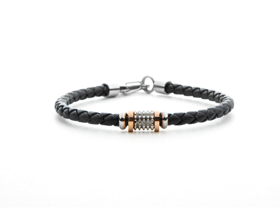 Bracciale uomo 4US Cesare Paciotti STEEL/ROSE GOLD PELLE NERA 4UBR5994