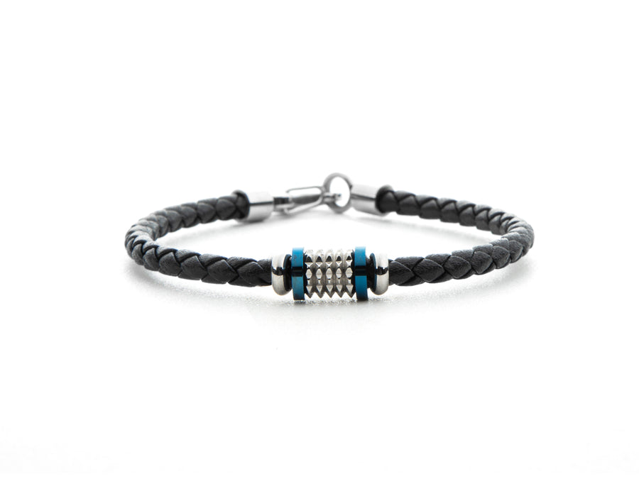 Bracciale uomo 4US Cesare Paciotti STEEL/BLU PELLE NERA 4UBR5996