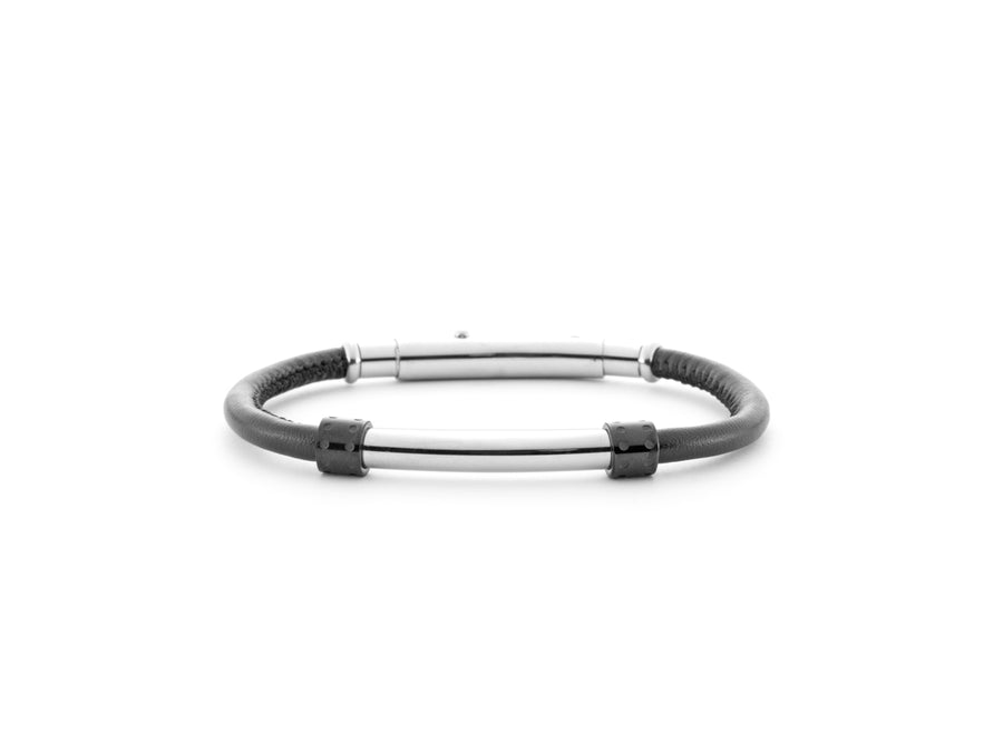Bracciale uomo 4US Cesare Paciotti STEEL/PVD NERO PELLE NERA 4UBR6202