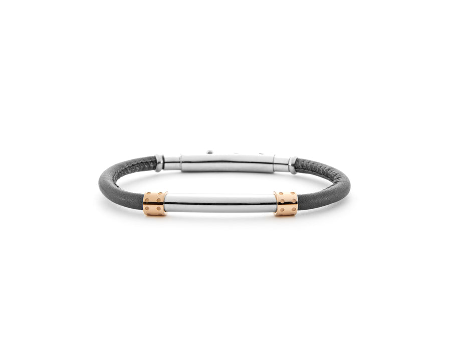 Bracciale uomo 4US Cesare Paciotti STEEL/PVD ROSÈ PELLE NERA 4UBR6203