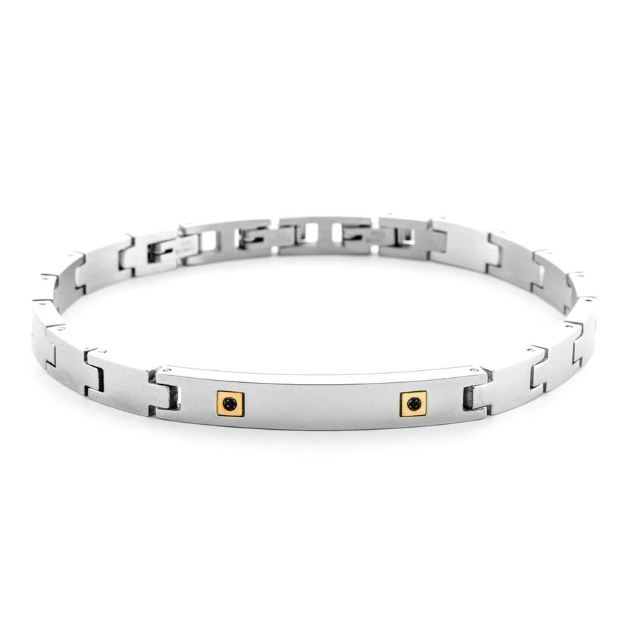 Bracciale uomo 4US Cesare Paciotti in acciaio, spinelli neri e oro 18 Kt 4UBR6930