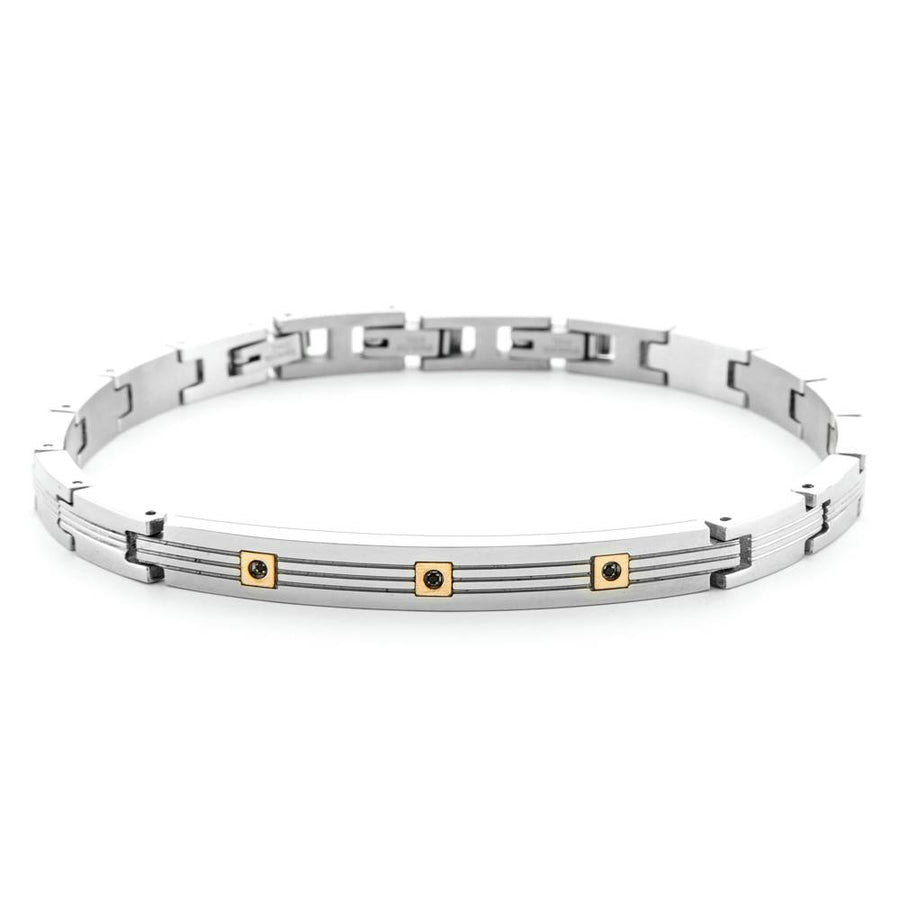 Bracciale uomo 4US Cesare Paciotti in acciaio, spinelli neri e oro 18 Kt 4UBR6932