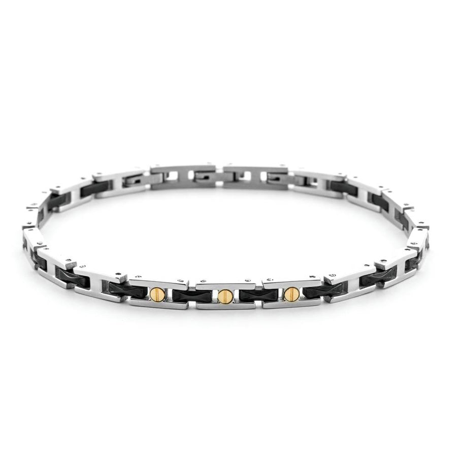 Bracciale uomo 4US Cesare Paciotti in acciaio, ceramica nera, spinelli neri e oro 18 Kt 4UBR6933
