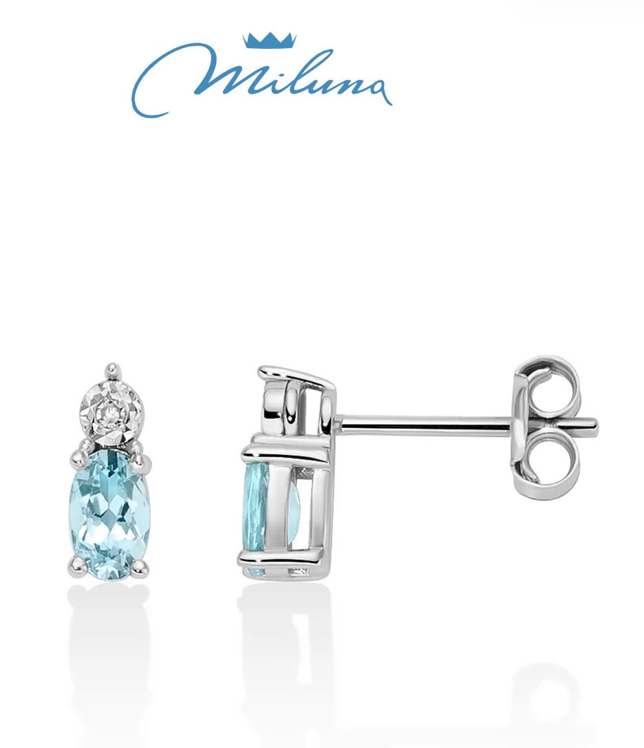 Orecchini donna Miluna in oro bianco 18 Kt Diamanti e Acquemarine ERD3002