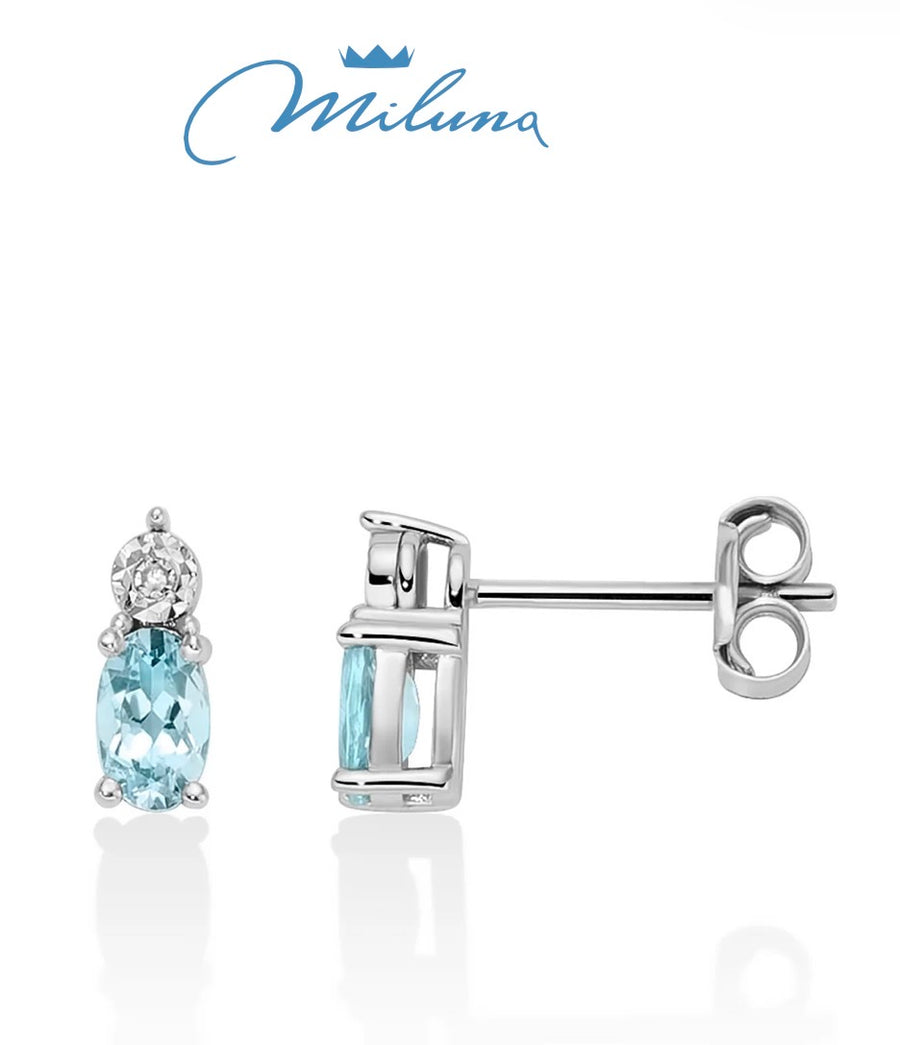 Orecchini donna Miluna in oro bianco 18 Kt Diamanti e Acquemarine ERD3002