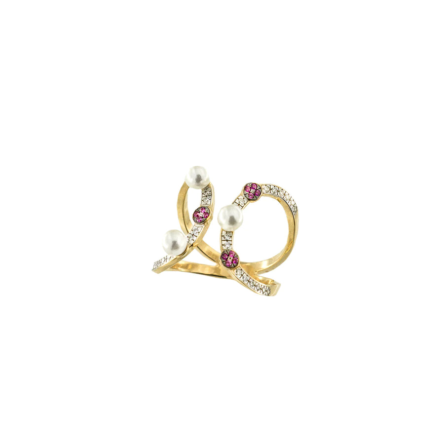Anello donna Rue des Mille in argento Double contrariè perle e zirconi ANZ-013 M3 AU