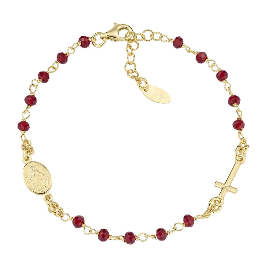 Bracciale AMEN Rosario Dorato con Cristalli Rossi