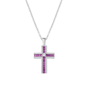 Collana AMEN con Croce di Zirconi Rossi Baguette e Bianchi