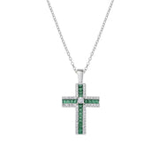 Collana  AMEN con Croce di Zirconi Verdi Baguette e Bianchi