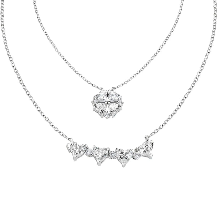 Collana donna Amen in Argento 925 Quadricuore Magnetico Bianco CLPMHBB
