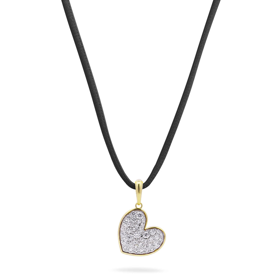 Collana donna con filo nero e cuore pavè oversized CNZ-018 M1 CUO AU