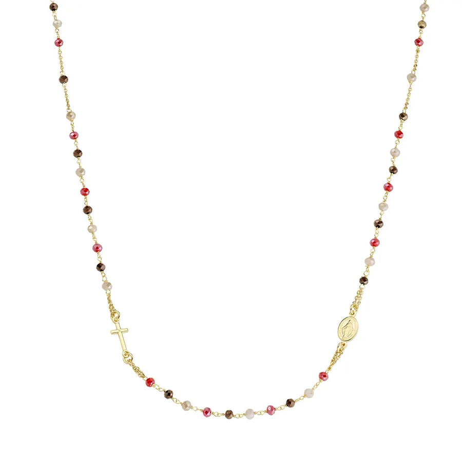 Rosario AMEN Girocollo Dorato con Cristalli Multicolor