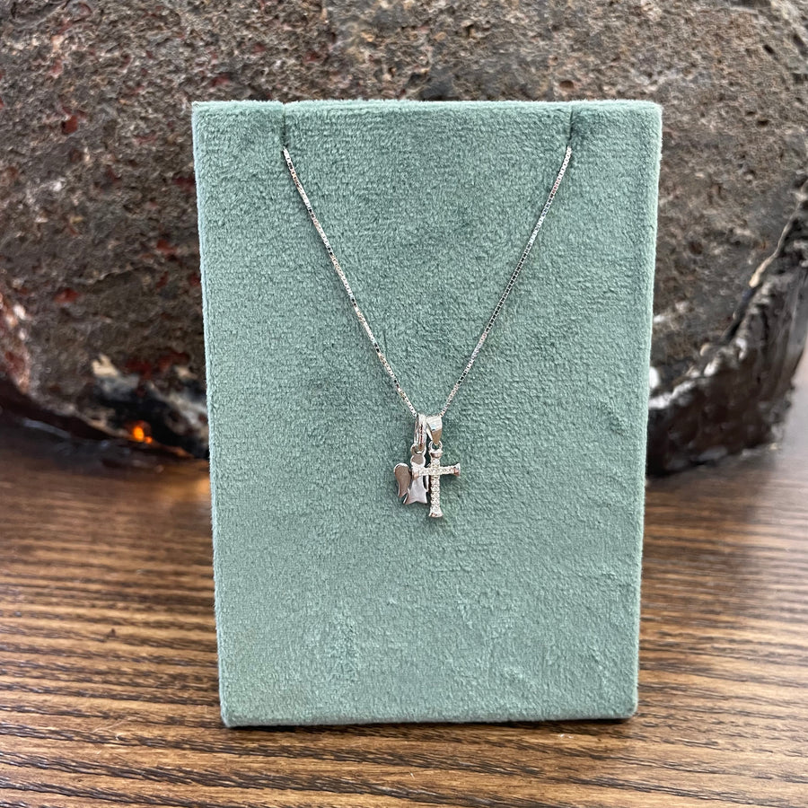 Collana in argento 925 con ciondolo Croce e Angelo CL16
