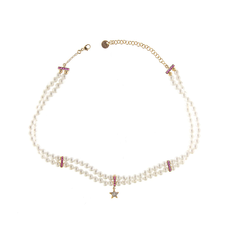 Collana donna Rue des Mille Choker in argento 925 con perle e stella pendente GRZ-013 M1 AU