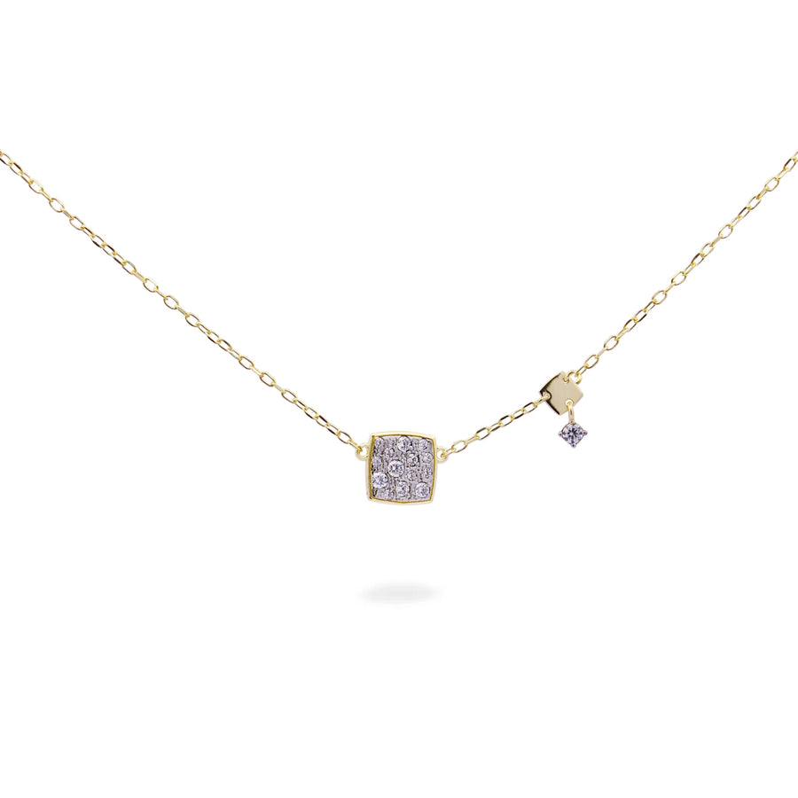 Collana donna Rue des Mille in argento con ciondolo quadrato pavè e castone GRZ-018 M1 TV
