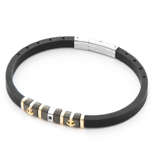 Bracciale uomo 4US Cesare Paciotti STEEL GOLD GOMMA NERA 4UBR5034