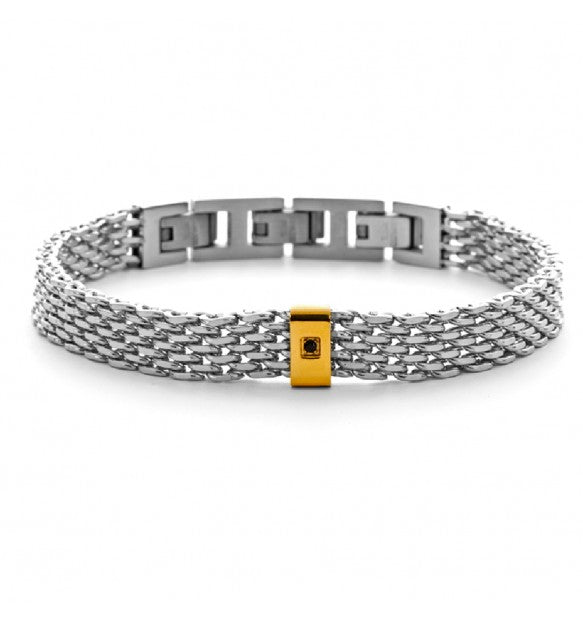 Bracciale uomo 4US Cesare Paciotti STEEL/ORO ZIRCONE NERO 4UBR5959
