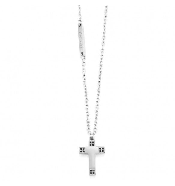 Collana uomo 4US Cesare Paciotti STEEL CROCE ZIRCONI NERI 4UCL5579