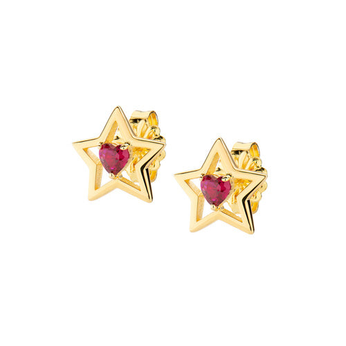 Orecchini donna Amen in argento 925 dorato con stella e cuore in zircone rosso ESTHGRZ