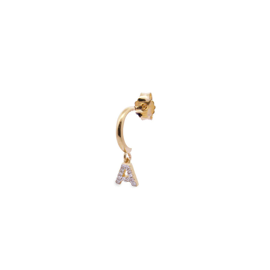 Orecchini donna Rue des Mille mono cerchietto lettera con zirconi ORZ-011 CERC INIZ AU