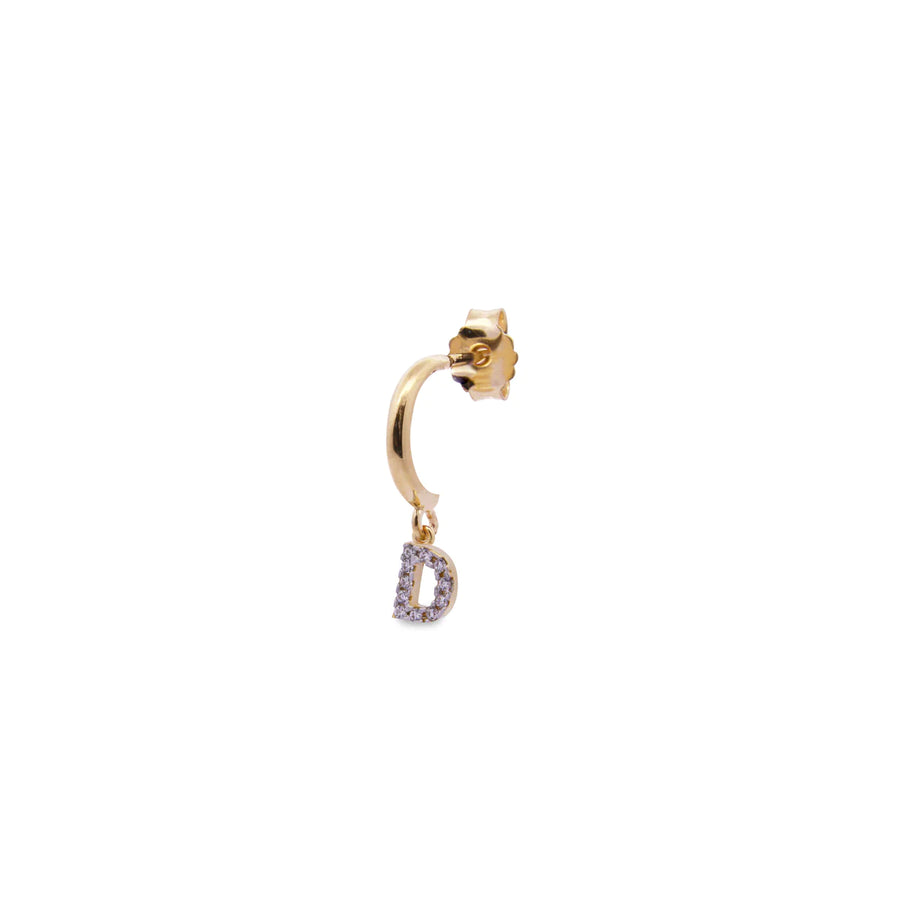 Orecchini donna Rue des Mille mono cerchietto lettera con zirconi ORZ-011 CERC INIZ AU