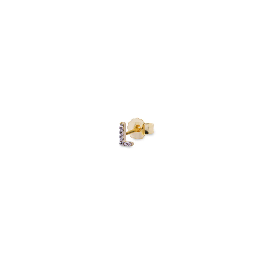 Orecchini donna Rue des Mille mono lobo iniziale con zirconi ORZ-011 LOB INIZ AU