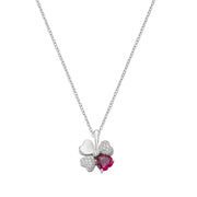 Collana Amen donna Quadricuore rodio e zirconi bianchi e rubino CLPQUBR