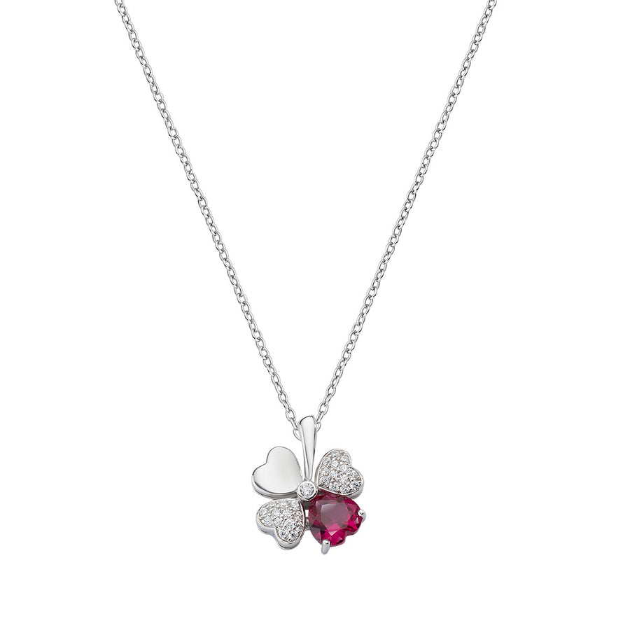 Collana Amen donna Quadricuore rodio e zirconi bianchi e rubino CLPQUBR